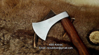 Custom Handmade Viking Axe - 1095 High Carbon Steel Blade with Rosewood Handle & Leather Sheath - Korvel