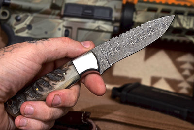 Premium Damascus Steel Skinning Knife with Leather Sheath - Korvel