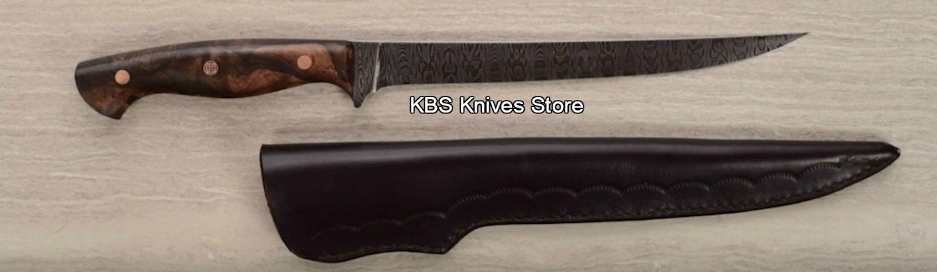 Premium 7" Damascus Steel Fillet Knife with Leather Sheath - Korvel