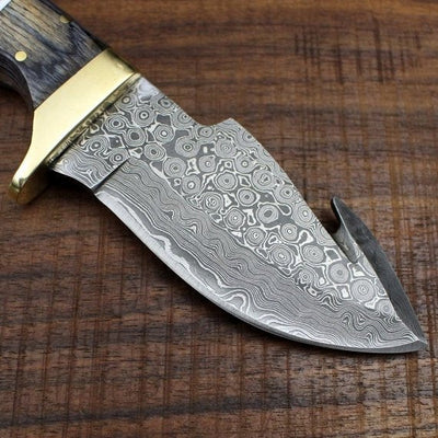Premium Full Tang Handmade Damascus Steel Raindrop Guthook Skinning Knife - Korvel