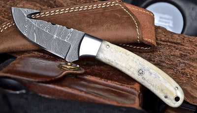 Premium Damascus Steel Gut Hook Skinning Knife - Korvel