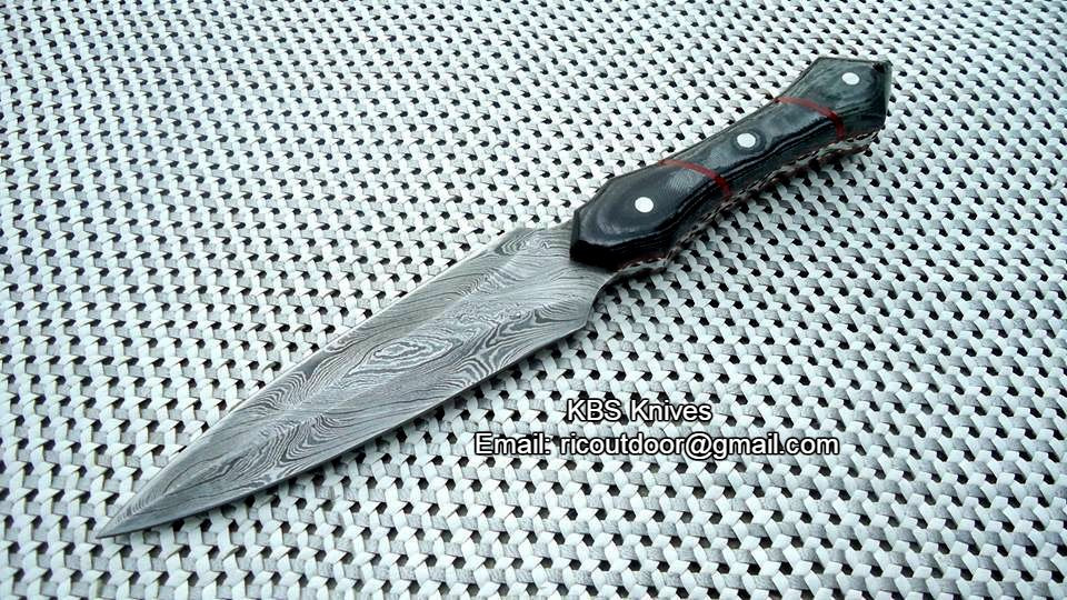 Premium Damascus Double Edge Knife with Micarta Handle - Korvel
