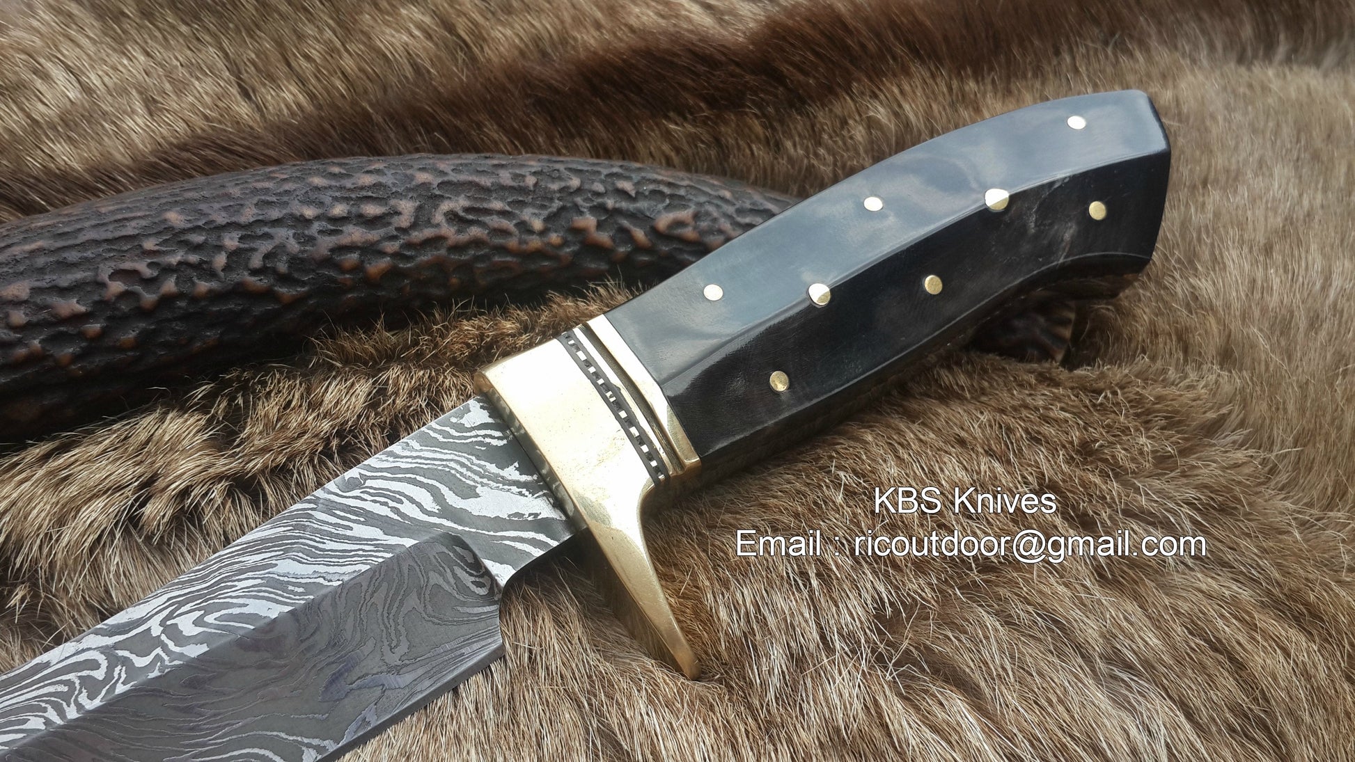 Premium 9-Inch Damascus Steel Hunting Knife with Buffalo Horn Handle & Brass Guard | KBS Knives - Korvel