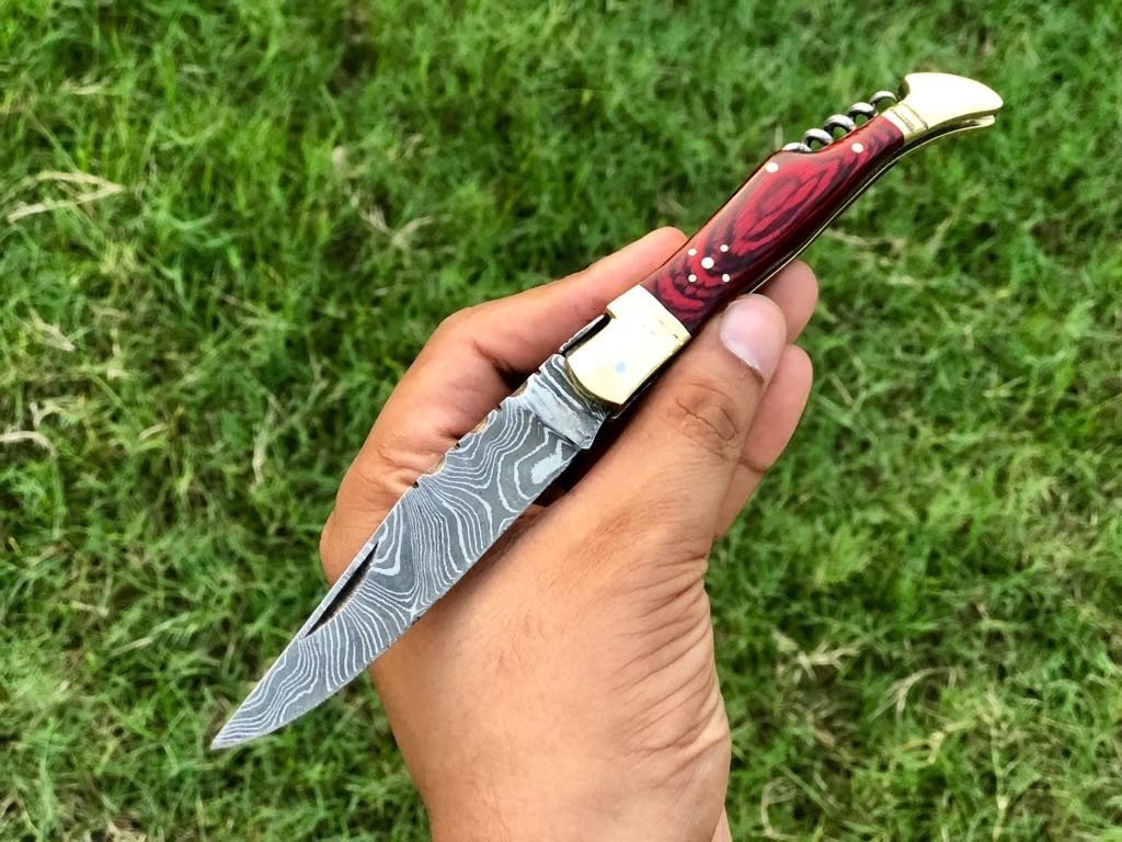 Handcrafted Damascus Steel Steak Knife with Corkscrew Wine Opener - Korvel