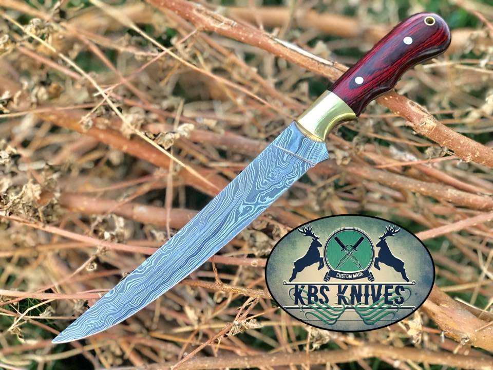 Exquisite 13-Inch Damascus Steel Fillet Knife with Luxurious Wood Handle by KBS Knives - Korvel