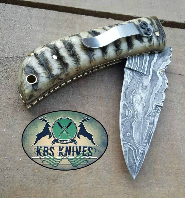 Premium Custom Damascus Steel EDC Folding Knife with Pocket Clip - Korvel