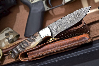 Premium Damascus Steel Skinning Knife with Leather Sheath - Korvel