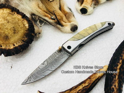 Artisan Crafted Damascus Steel Folding Pocket Knife - Korvel