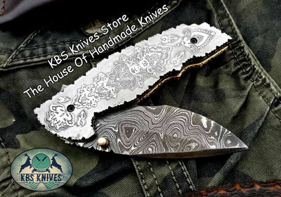 Artisan Crafted Damascus Steel Folding Pocket Knife - Korvel