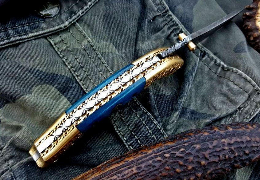 Exquisite Custom Damascus Steel Folding Knife with Bone Handle - Korvel