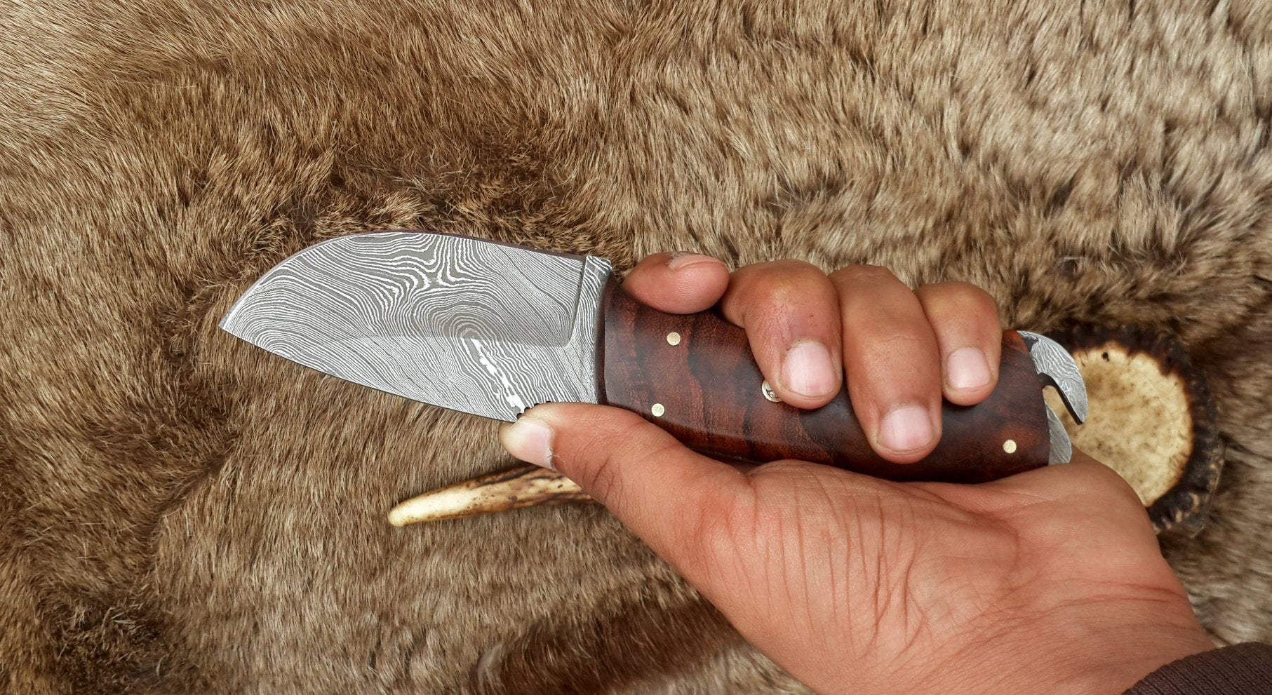 Premium Damascus Steel Skinning Knife with Rosewood Handle - 7.5-inch Precision Tool - Korvel