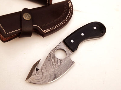 Premium Handmade Damascus Guthook Skinning Knife - Korvel