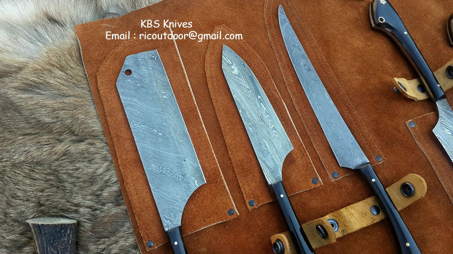 Premium Custom Damascus Steel Hunting Knife Collection with Buffalo Horn Handles - Korvel