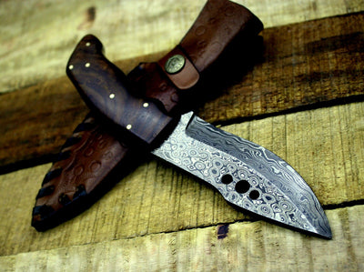 Premium Custom Damascus Steel Raindrop Hunting and Skinning Knife - Korvel