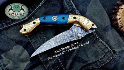 Exquisite Custom Damascus Steel Folding Knife with Bone Handle - Korvel