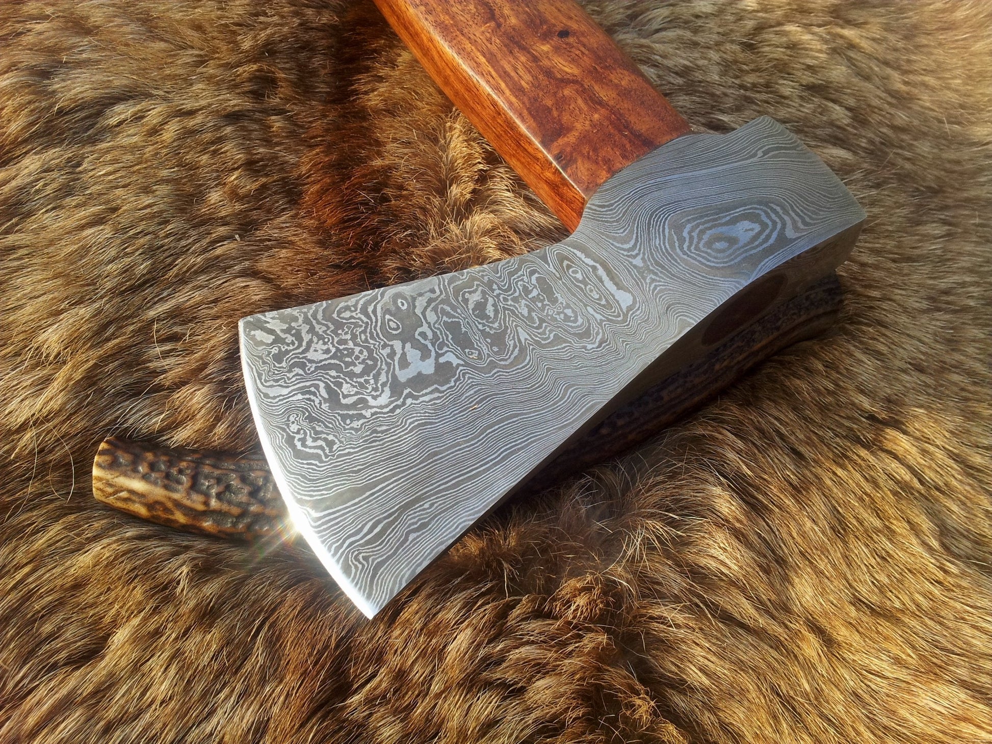 Custom Handmade Viking Axe with Damascus Steel Blade and Rosewood Handle - KBS Knives - Korvel