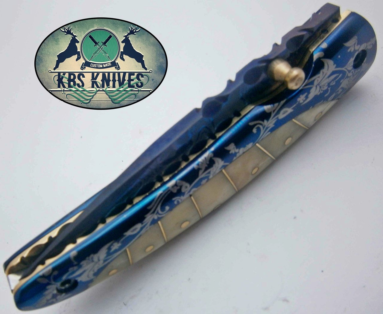 Artisan Patina Damascus EDC Folding Knife - Custom Handmade - Korvel