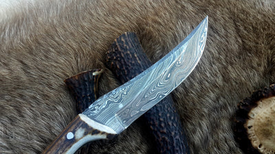 Premium Handcrafted Damascus Steel Knife with Stag Horn Handle - Korvel