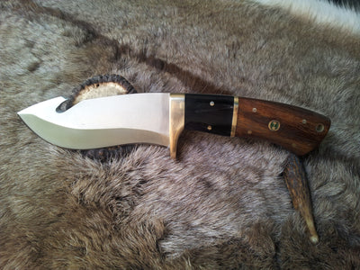Premium Guthook Knife - 1095 High Carbon Steel with Elegant Rosewood & Buffalo Horn Handle - Korvel