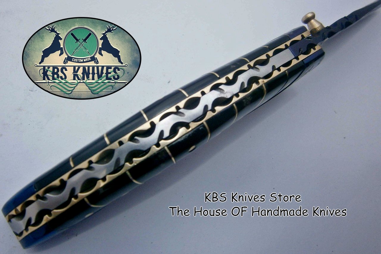 Handcrafted Patina Damascus Folding Knife - EDC Essential - Korvel