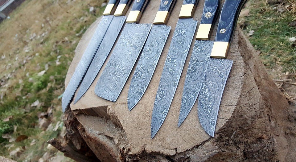 Premium Full Tang Damascus Steel Kitchen Knife Set with Exotic Wood Handles - Korvel