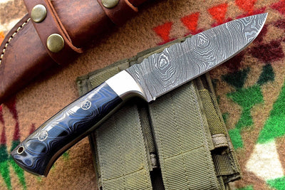 Premium Custom Damascus Bushcraft Skinner Knife with Micarta Handle - Korvel