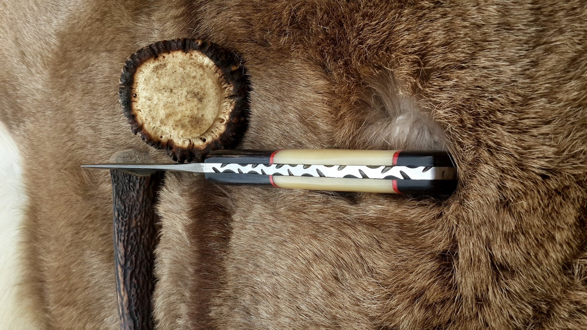 The Ultimate Hunter: Custom Damascus Steel Fixed-Blade Knife | Camel Bone & Exotic Wood | 10-Inch | KBS Knives - Korvel