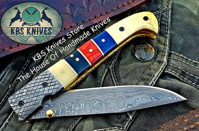 Artisan Crafted Damascus Steel Folding Pocket Knife - Korvel