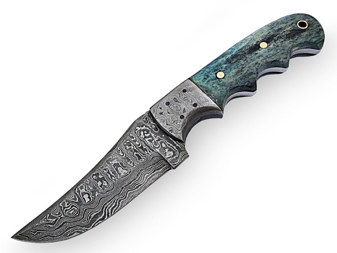 Artisan Crafted Damascus Steel Knife with Vibrant Bone Handle - Korvel