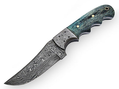 Artisan Crafted Damascus Steel Knife with Vibrant Bone Handle - Korvel
