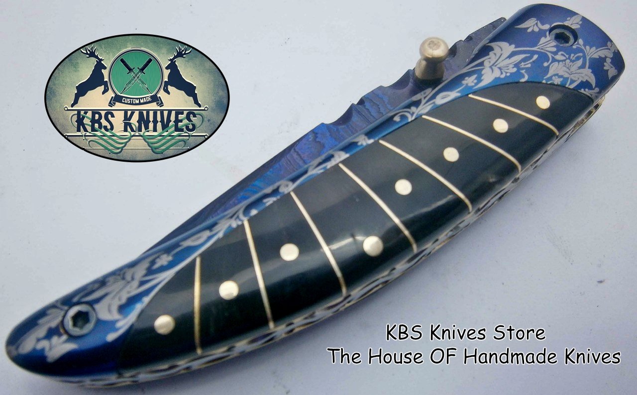 Handcrafted Patina Damascus Folding Knife - EDC Essential - Korvel
