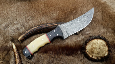 The Ultimate Hunter: Custom Damascus Steel Fixed-Blade Knife | Camel Bone & Exotic Wood | 10-Inch | KBS Knives - Korvel