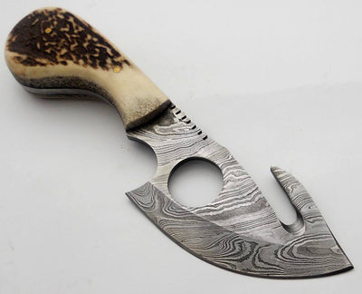 Artisan Full Tang Damascus Guthook Skinner Knife for Outdoor Adventures - Korvel
