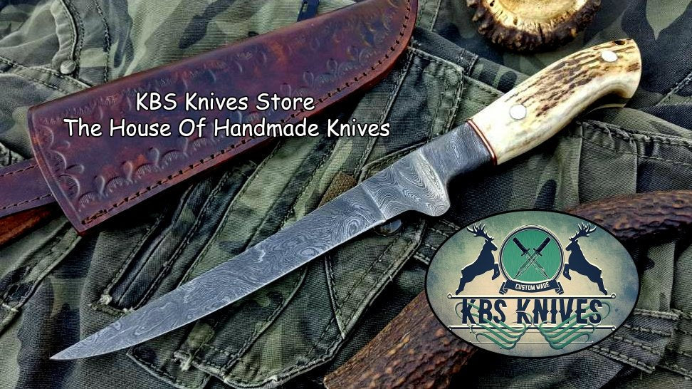 Artisan Damascus Steel Fillet and Boning Knife with Antler Handle - Korvel