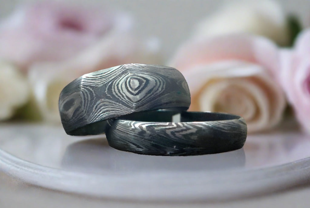 Personalized Damascus Steel Anniversary Bands - Korvel