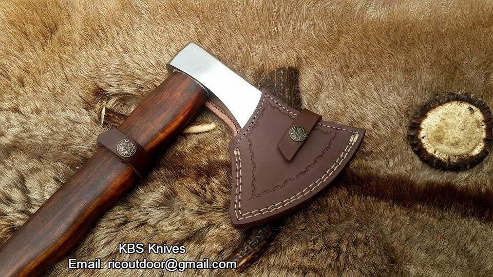 Custom Handmade Viking Axe - 1095 High Carbon Steel Blade with Rosewood Handle & Leather Sheath - Korvel