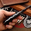 Artisan Crafted Damascus Steel Sheepsfoot Razor Knife with Buffalo Horn Handle - Korvel