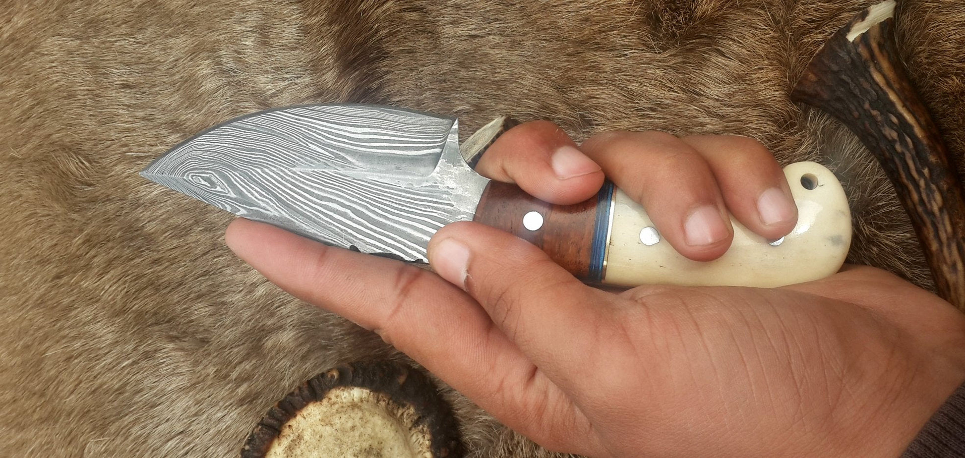 Premium Damascus Steel Skinning Knife with Exquisite Bone and Rosewood Handle – 7 Inches Long - Korvel