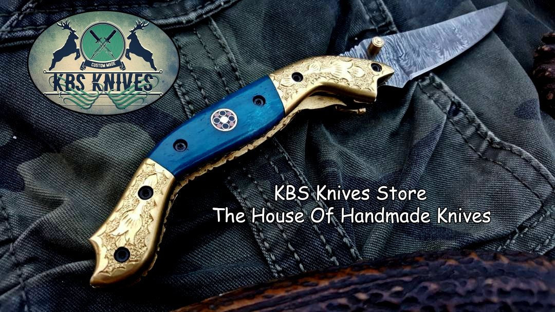Exquisite Custom Damascus Steel Folding Knife with Bone Handle - Korvel