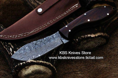 Premium Handmade Damascus Steel Hunting & Skinning Knife with Rosewood Handle - Korvel