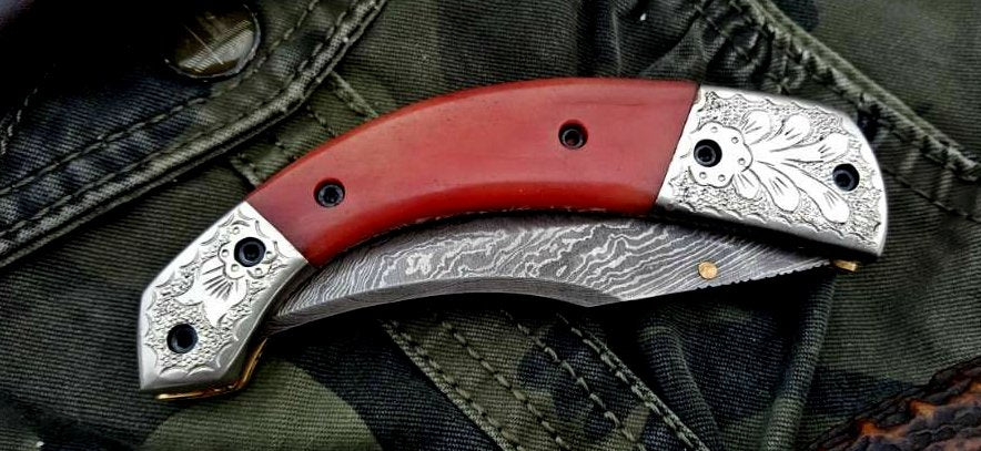 Artisan Crafted Damascus Steel Folding Pocket Knife - Korvel