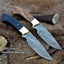 Set of 2 Exquisite Handmade 9-Inch Damascus Steel Hunting Knives - Rosewood & Buffalo Horn Handles - Korvel