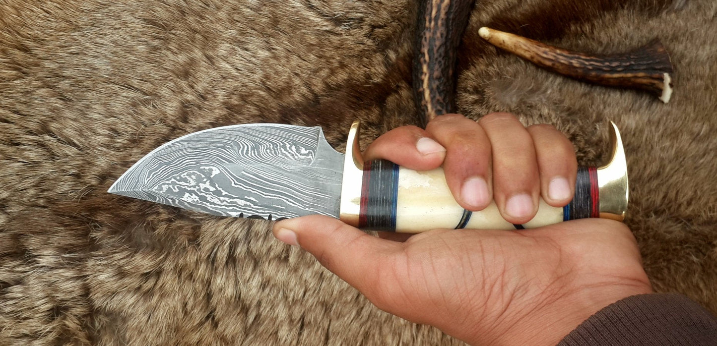 The Artisan's Edge: Premium Handmade Damascus Steel Hunting Knife | Camel Bone & Brass Details | 9 Inches | KBS Knives - Korvel