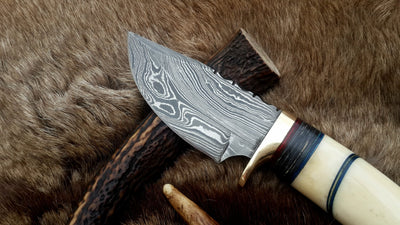 The Artisan's Edge: Premium Handmade Damascus Steel Hunting Knife | Camel Bone & Brass Details | 9 Inches | KBS Knives - Korvel