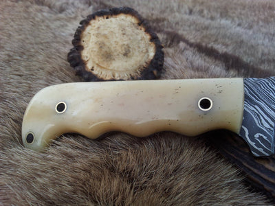 The Wilderness Edge: Premium Custom Damascus Steel Hunting Knife | Bone Grip | 10-Inch | KBS Knives - Korvel
