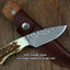 Premium Custom Twist Damascus Hunting Knife with Red Stag Handle - Korvel