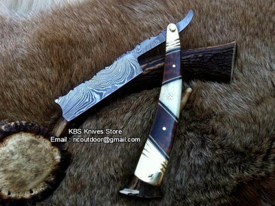 Heritage Straight Razor with Damascus Steel Blade and Elegant Handle - Includes Premium Leather Case - Exclusive to KBS Knives Store - Korvel