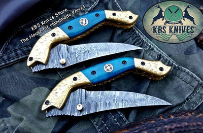 Exquisite Custom Damascus Steel Folding Pocket Knife - Korvel