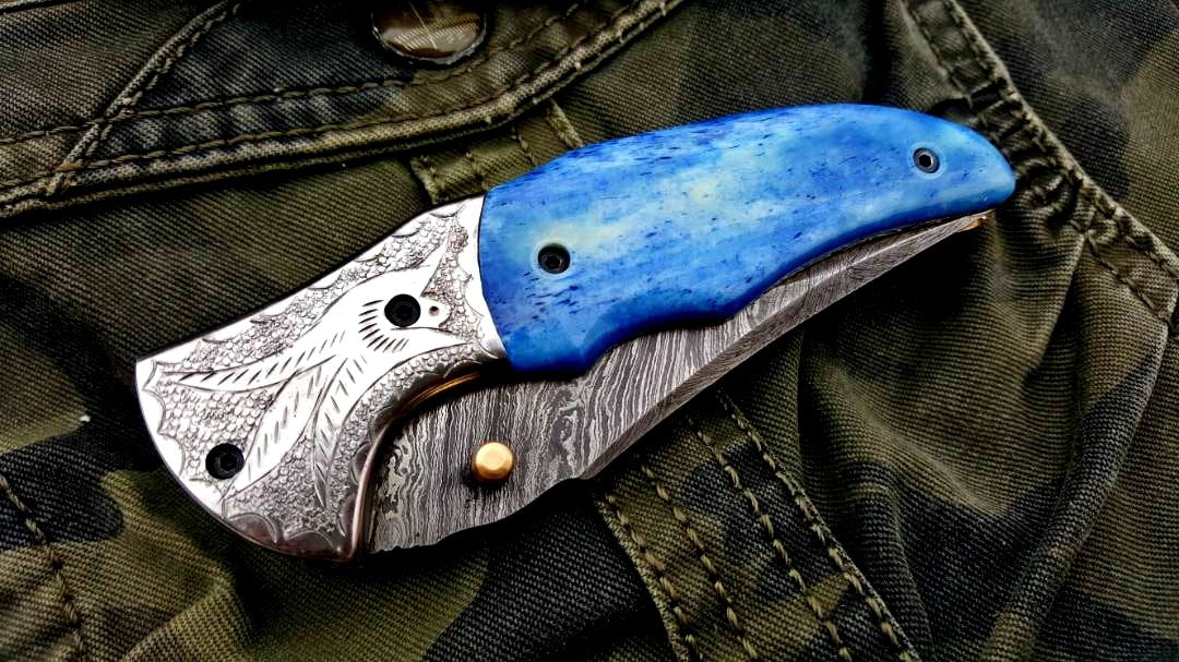 Exquisite Custom Damascus Steel Folding Pocket Knife - Korvel