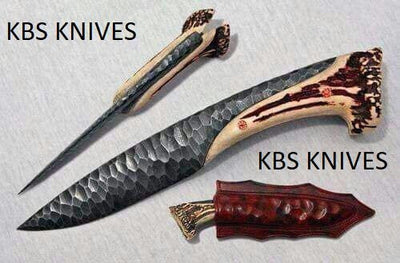 Artisan Forged Viking Knife with Stone Texture - 1095 Steel & Antler Handle - Korvel